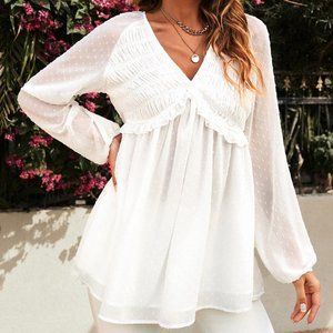 White Babydoll Blouse  *ALL ITEMS ARE NEW, FROM MY CLOSED BOUTIQUE* #9256